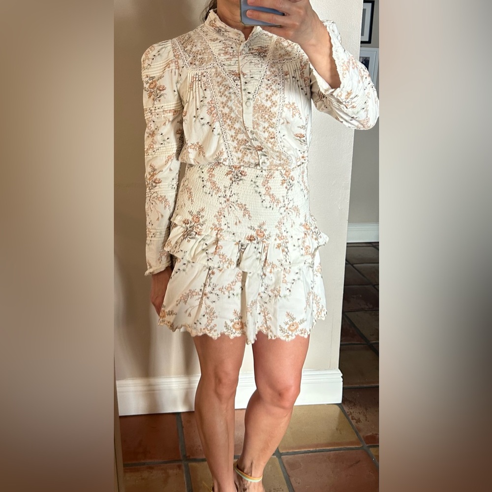 LoveShackFancy Skirt and Button up Shirt.